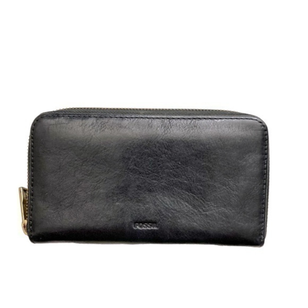 Fossil black leather zipper clutch wallet